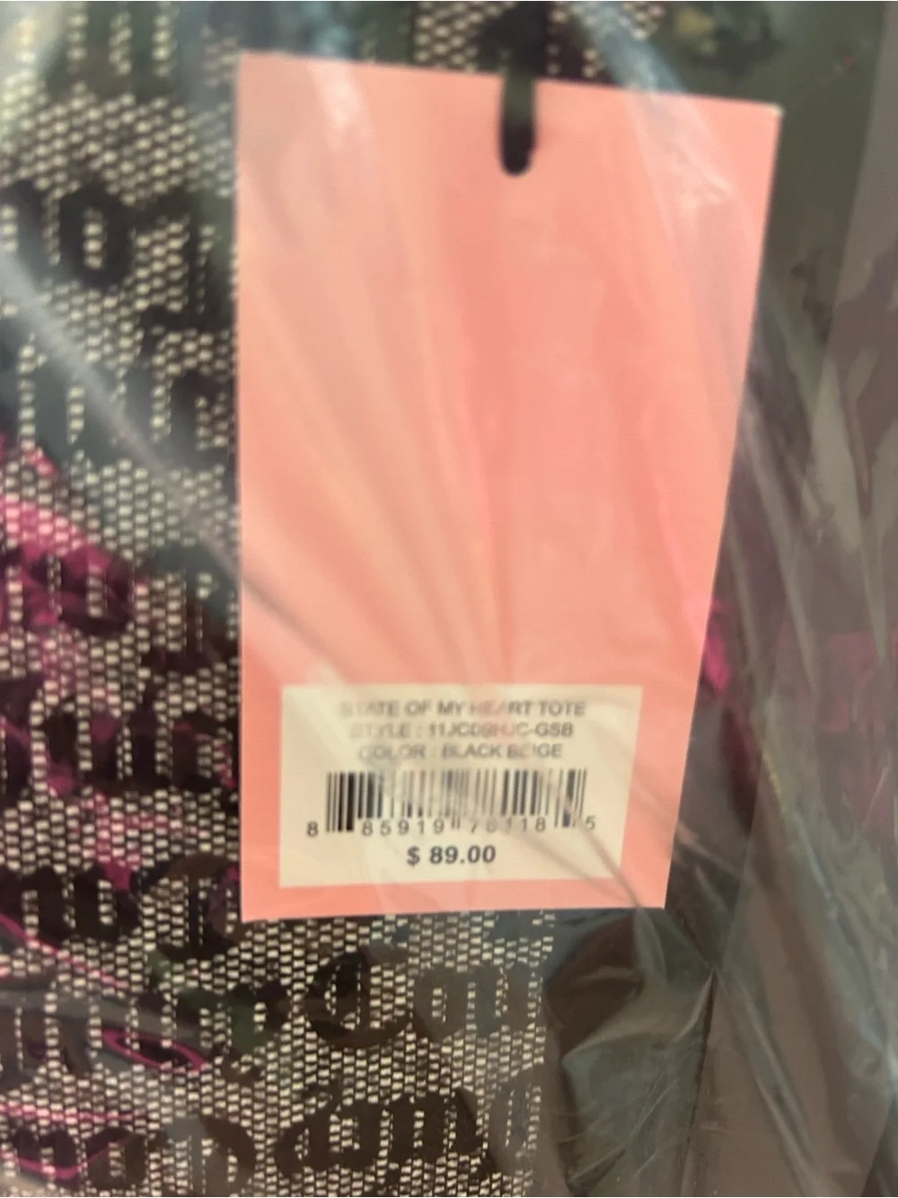 NWT JUICY COUTURE black and grey tote bag.